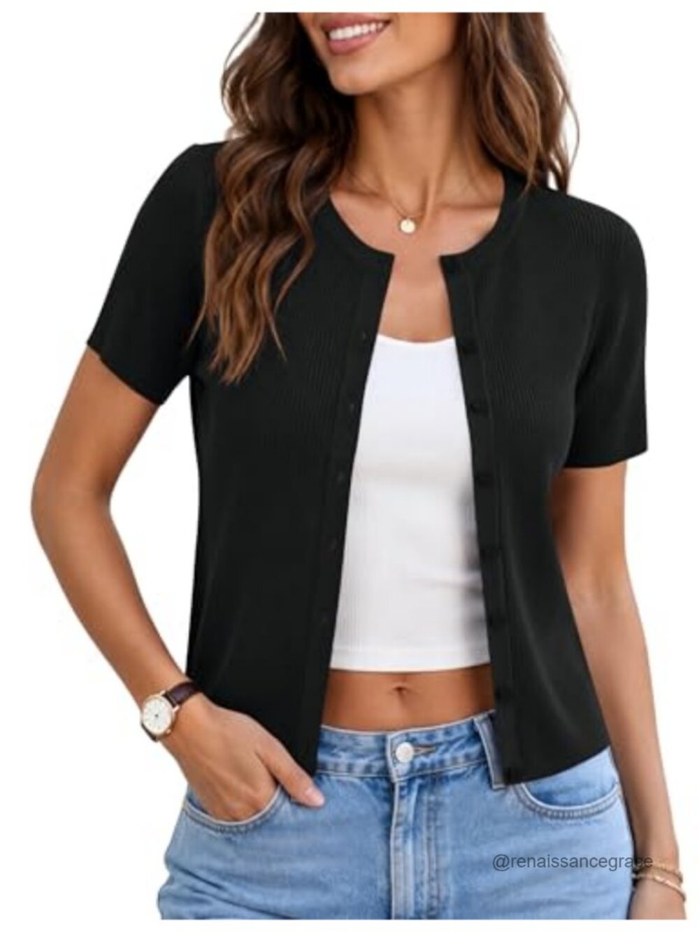 Short Sleeve Ribbed Knit Cardigan Women Lightweight Button Up Y2K Cropped